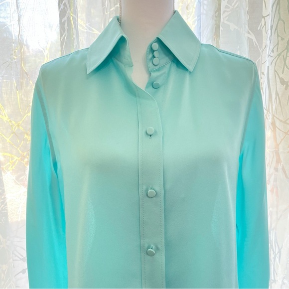 LAFAYETTE 148 light blue satin collared button up long sleeve top blouse - Picture 3 of 8